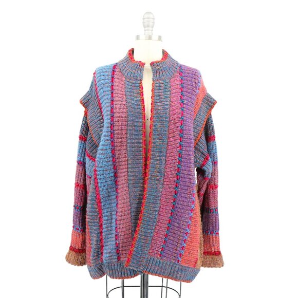 20 ANS by Mariea Kim Sweaters - Vtg 20 ANS by Mariea Kim 80's Open Velvet Ribbon Woven Cardigan Sweater 40 L XL